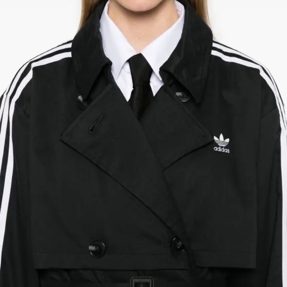 Adidas Originals IZ0381 Classic Twill Trench Coat Black White Three Stripes XS - Picture 2 of 16